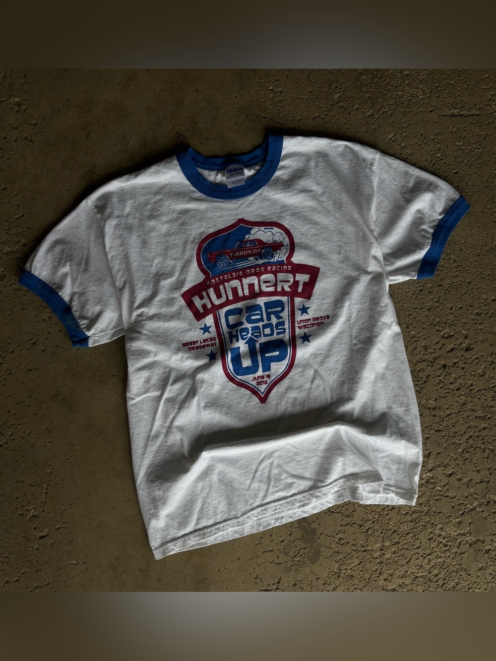 Y2K Car Drag Racing “Four Play” White Graphic Ringer T-Shirt Size Large 2000s